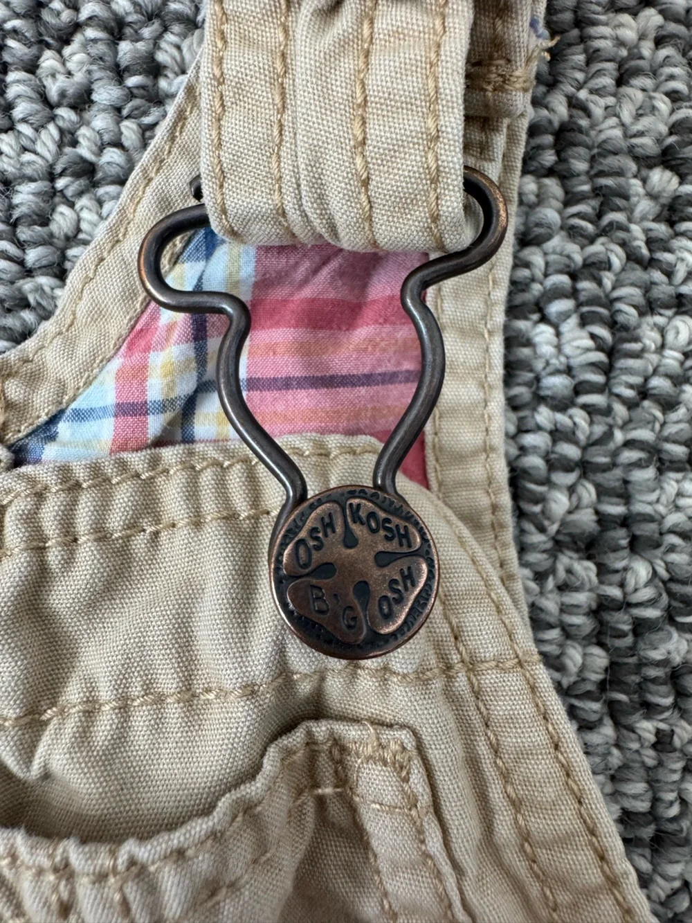 OshKosh B'gosh Khaki Baby Overalls with Plaid Lining